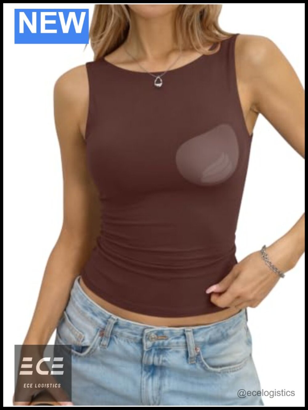 Womens Padded Double Lined Tank Top Boat Neck Built in Bra Sleeveless